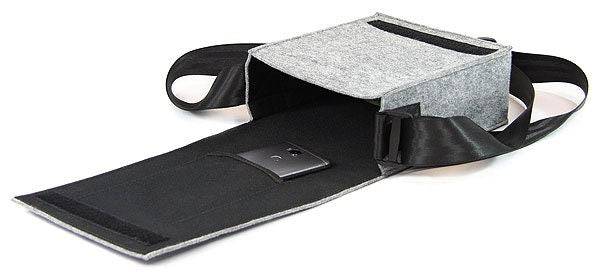 HOLE-X CHARLIE Umhängetasche Filz DIN A4 passt rein hellgrau Bringe Deine Tasche zum Leuchten mit Deinem Smartphone - HOLE-X-WORLD