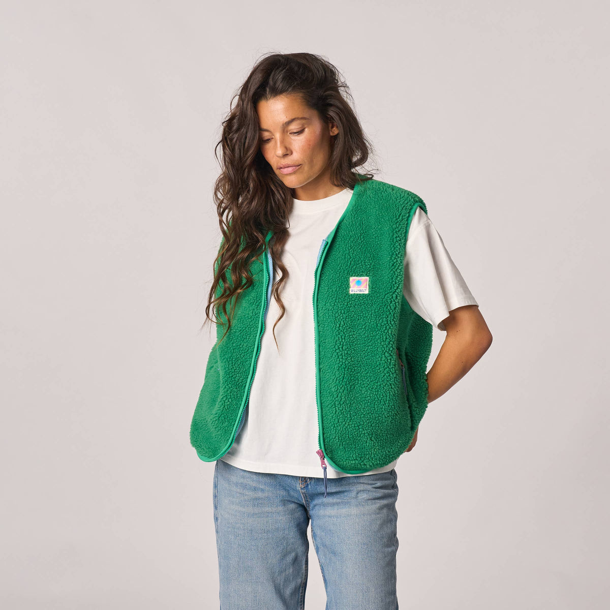 Damen Sherpa-Weste recyceltes Polyester Grün – BILLYBELT