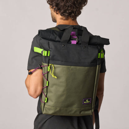 Billybelt - Roll-Top Rucksack aus 100% recyceltem Polyester - Khaki und Schwarz - HOLE-X