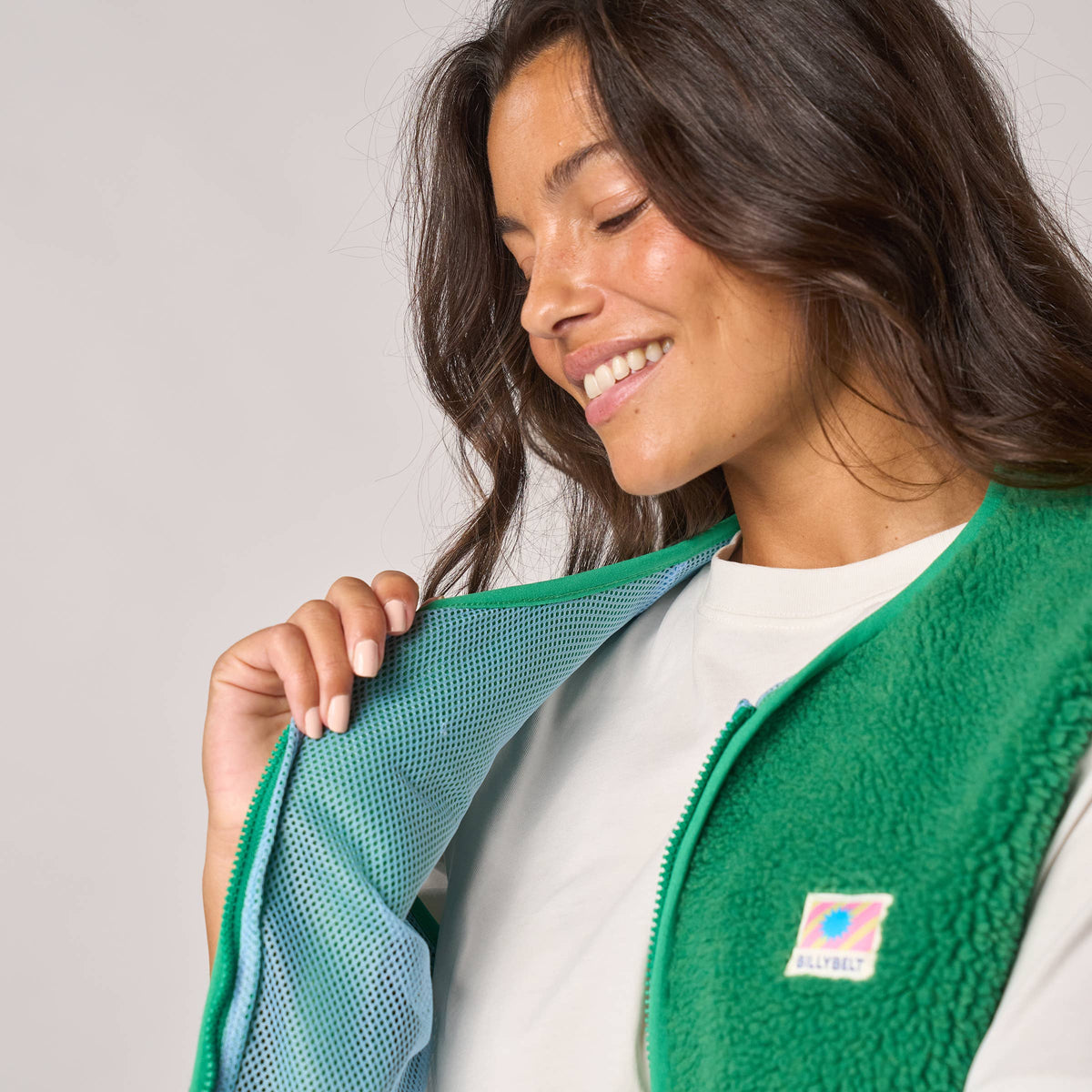 Damen Sherpa-Weste recyceltes Polyester Grün – BILLYBELT