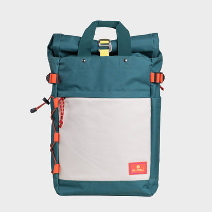 Billybelt Roll-Top Rucksack aus 100% recyceltem Polyester - Grün und Elfenbein - HOLE-X