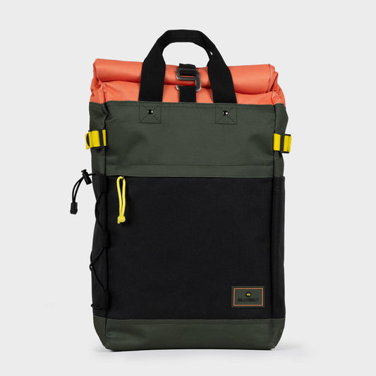 Billybelt Roll-Top Rucksack aus 100% recyceltem Polyester - Khaki und Orange - HOLE-X