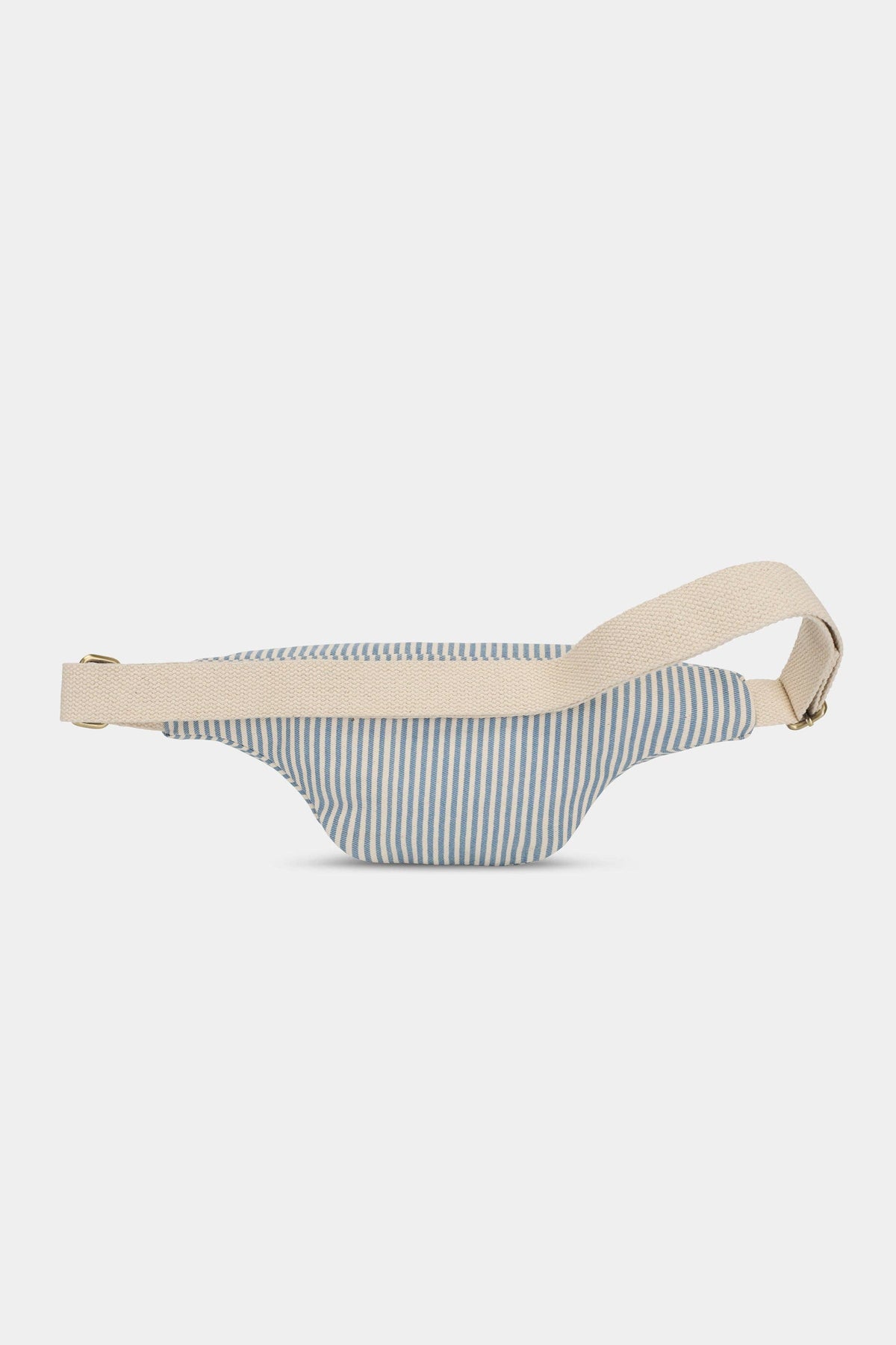 Bauchtasche Olivia von Hindbag in blau-grauen Streifen – GOTS Bio-Baumwolle, Doppelreißverschluss, verstellbarer Gurt 56–105 cm