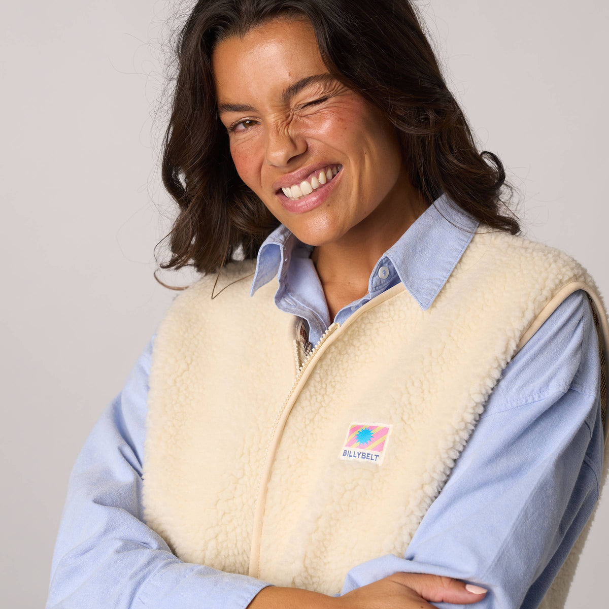 Damen Sherpa-Weste recyceltes Polyester Elfenbein – BILLYBELT