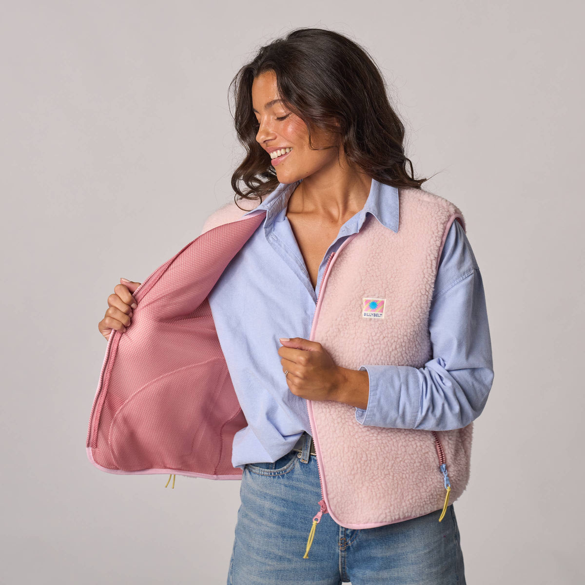 Damen Sherpa-Weste recyceltes Polyester Hellrosa – BILLYBELT