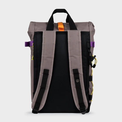 Billybelt Roll-Top Rucksack aus 100% recyceltem Polyester - Taupe- Rückansicht - HOLE-X