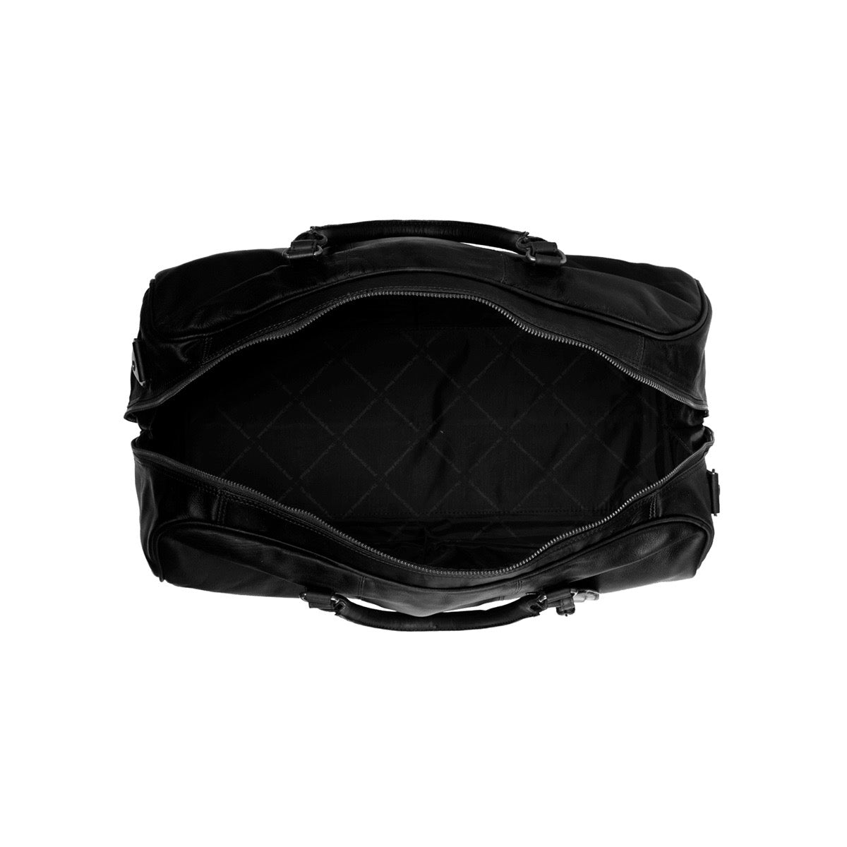 Leder Reisetasche Schwarz William - geöffnete Tasche von oben