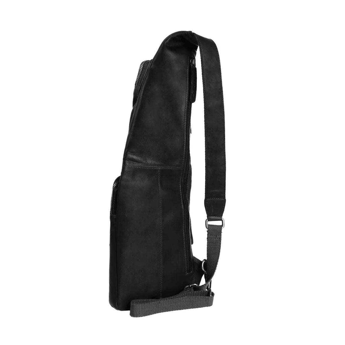 Leder Crossbody Logan Schwarz – Rückansicht mit abnehmbarem Schultergurt & Karabiner