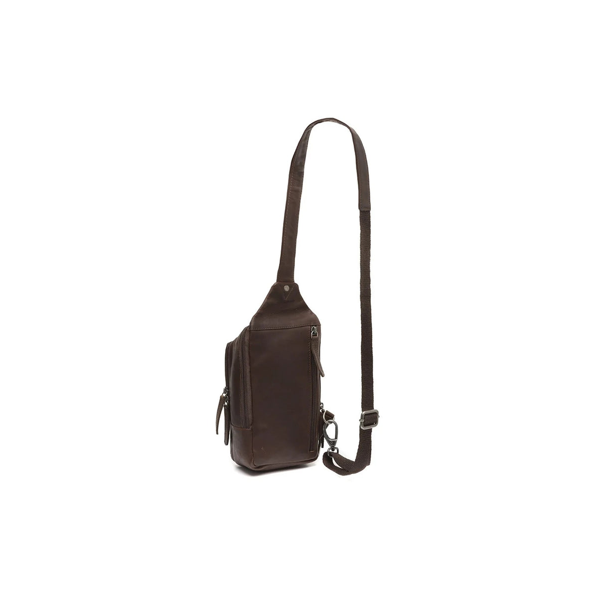 Leder Crossbody Riga Braun – Seitenansicht mit abnehmbarem Schultergurt & Karabiner