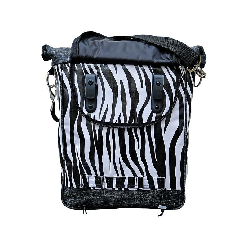 IKURI Fahrradtasche Zebra – einseitig, wasserdicht, 13–21 l, Klickfix, handgefertigt