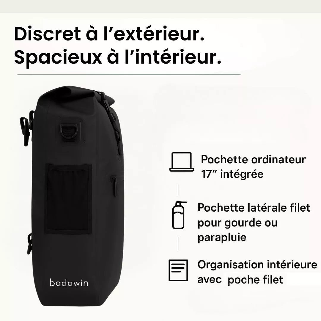 Hind 2-in-1-Gepäckträger-Fahrradtasche Schwarz 25/30L von Badawin