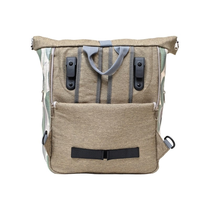 IKURI Kombi Fahrradtasche Rucksack Banana Leafs – wasserdicht, 13–21 l, Klickfix, handgefertigt