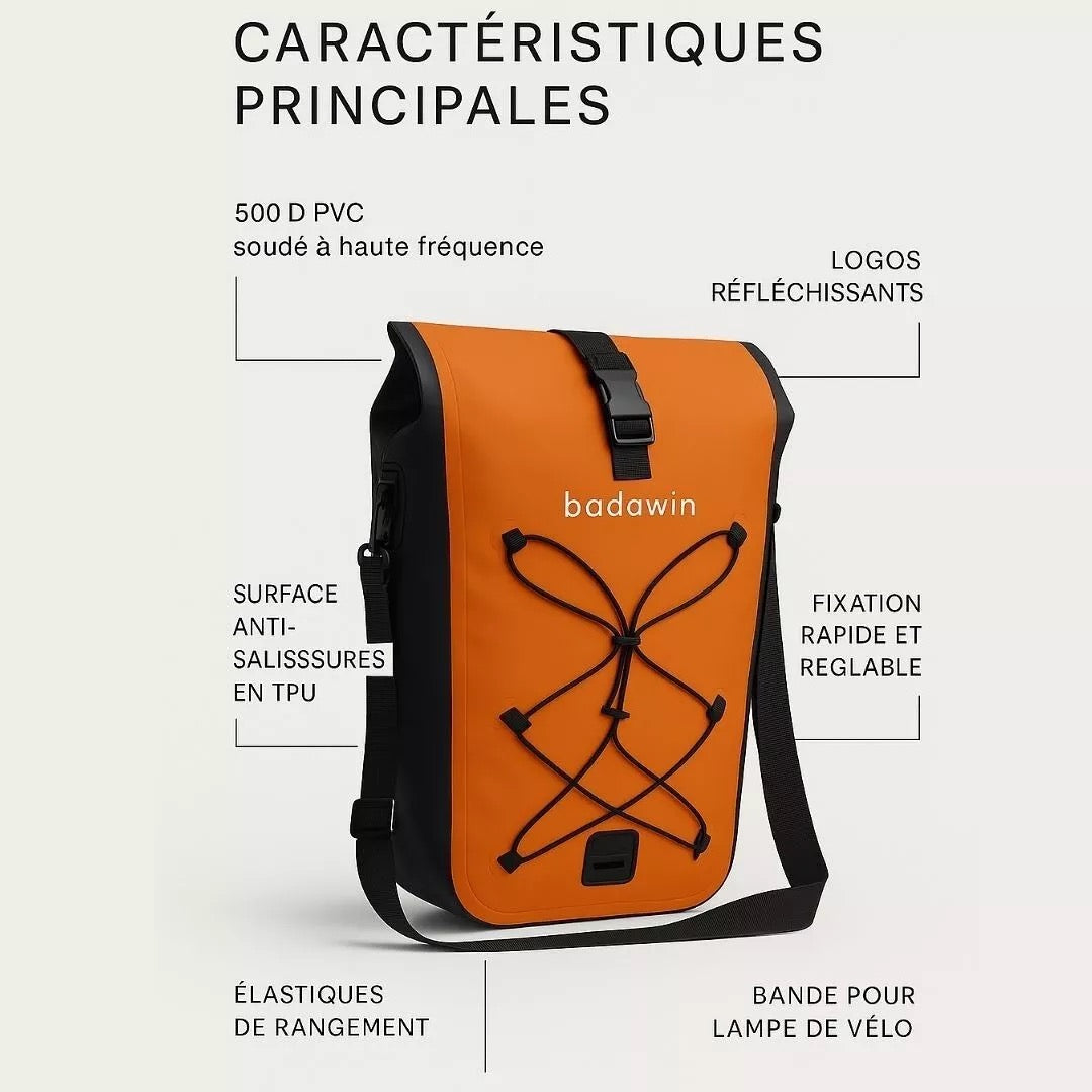 Hind 2-in-1-Gepäckträger-Fahrradtasche Orange 25/30L von Badawin