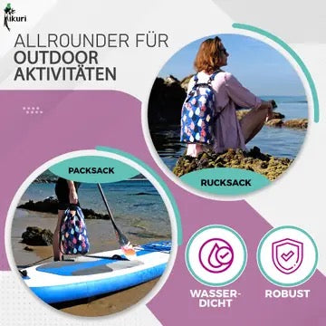 IKURI Drybag Peras Blau – wasserdicht, Rolltop, als Rucksack tragbar