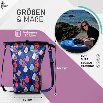 IKURI Drybag Peras Blau – wasserdicht, Rolltop, als Rucksack tragbar