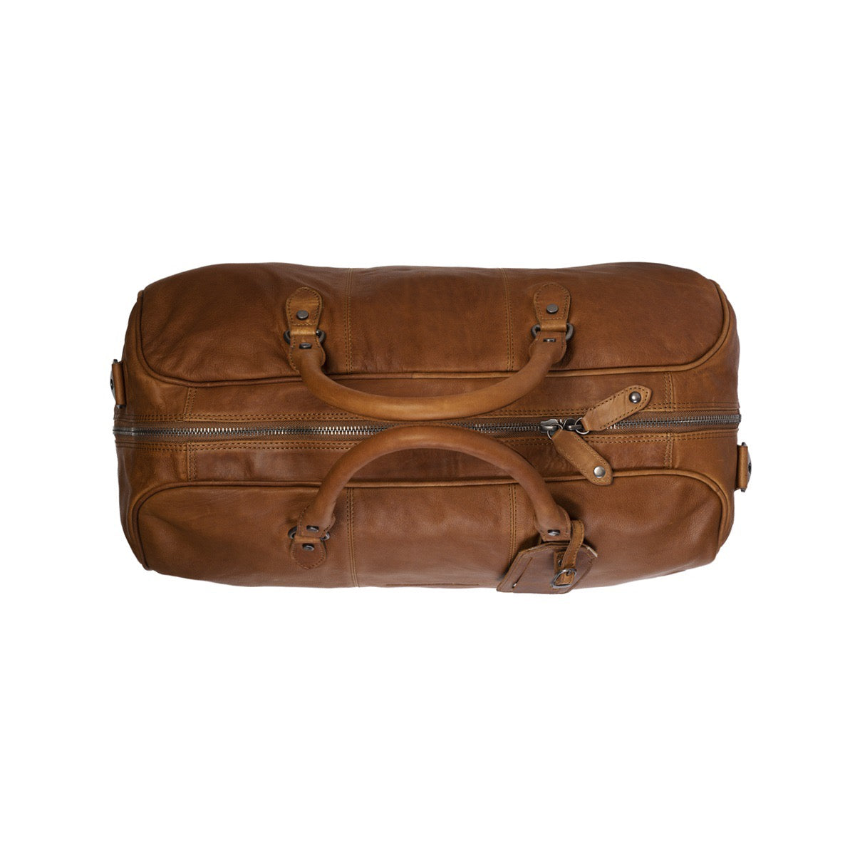 William Weekender Tasche aus Leder in Cognac – Sicht von oben
