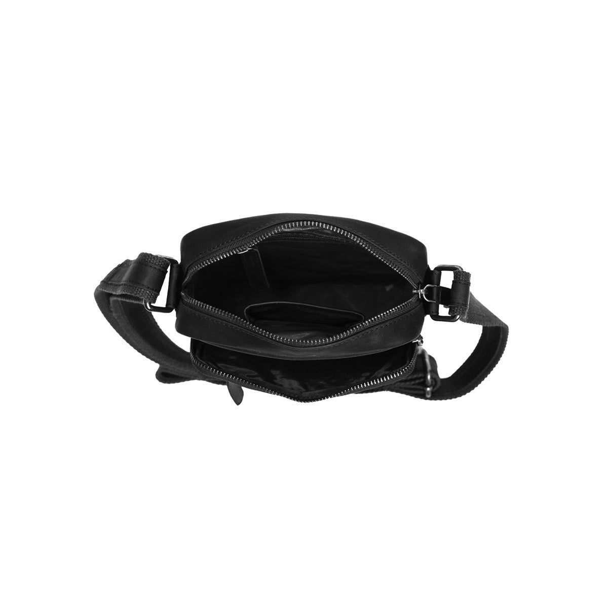 Leder Umhängetasche Schwarz Birmingham - geöffnete Tasche von oben