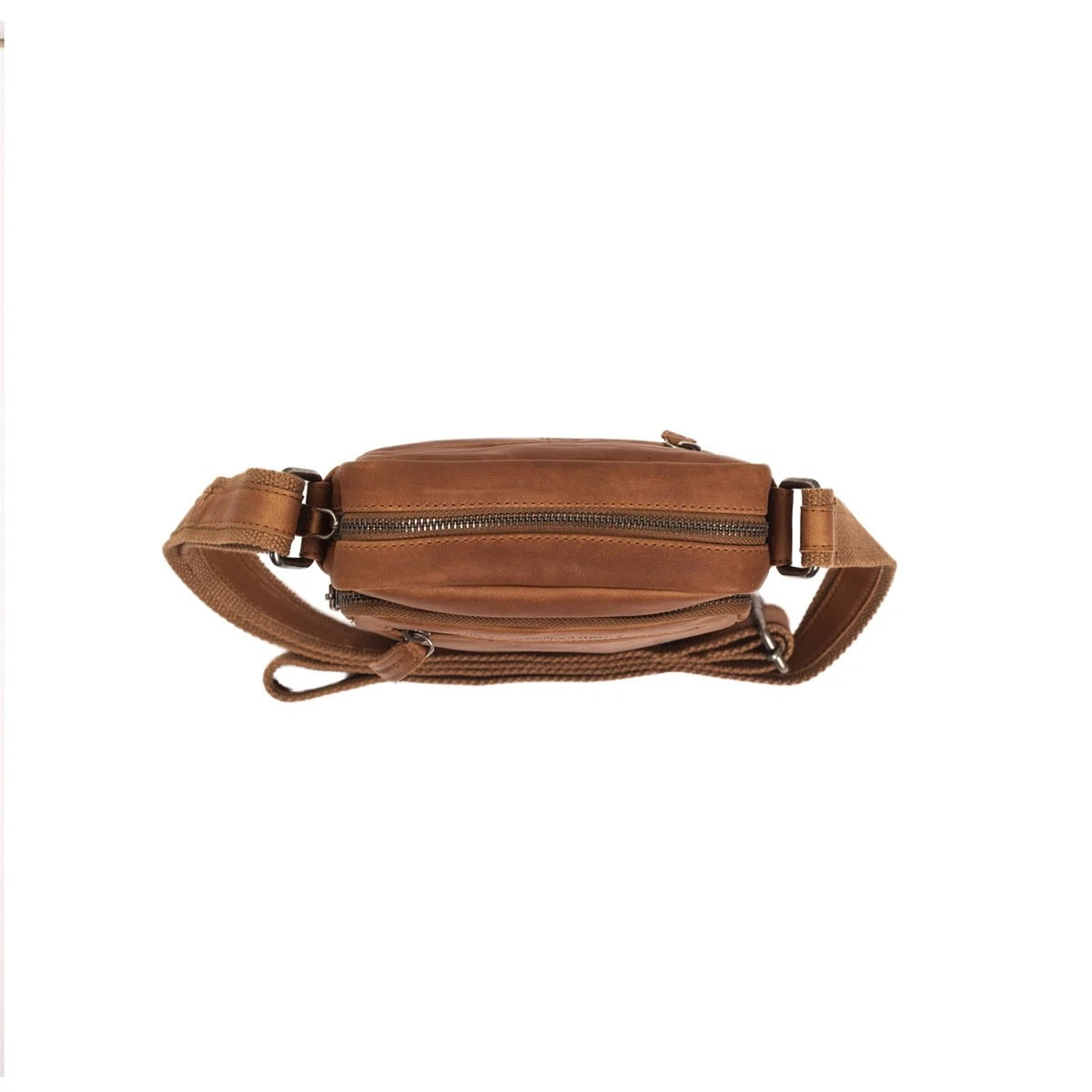 Leder Umhängetasche Cognac Birmingham - geschlossene Tasche von oben