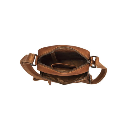 Leder Umhängetasche Cognac Birmingham - Ansicht geöffnete Tasche