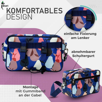 IKURI Lenkertasche Peras Blau – wasserdichte Fahrradtasche für Lenker und Schulter, handgefertigt