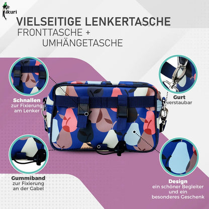 IKURI Lenkertasche Peras Blau – wasserdichte Fahrradtasche für Lenker und Schulter, handgefertigt