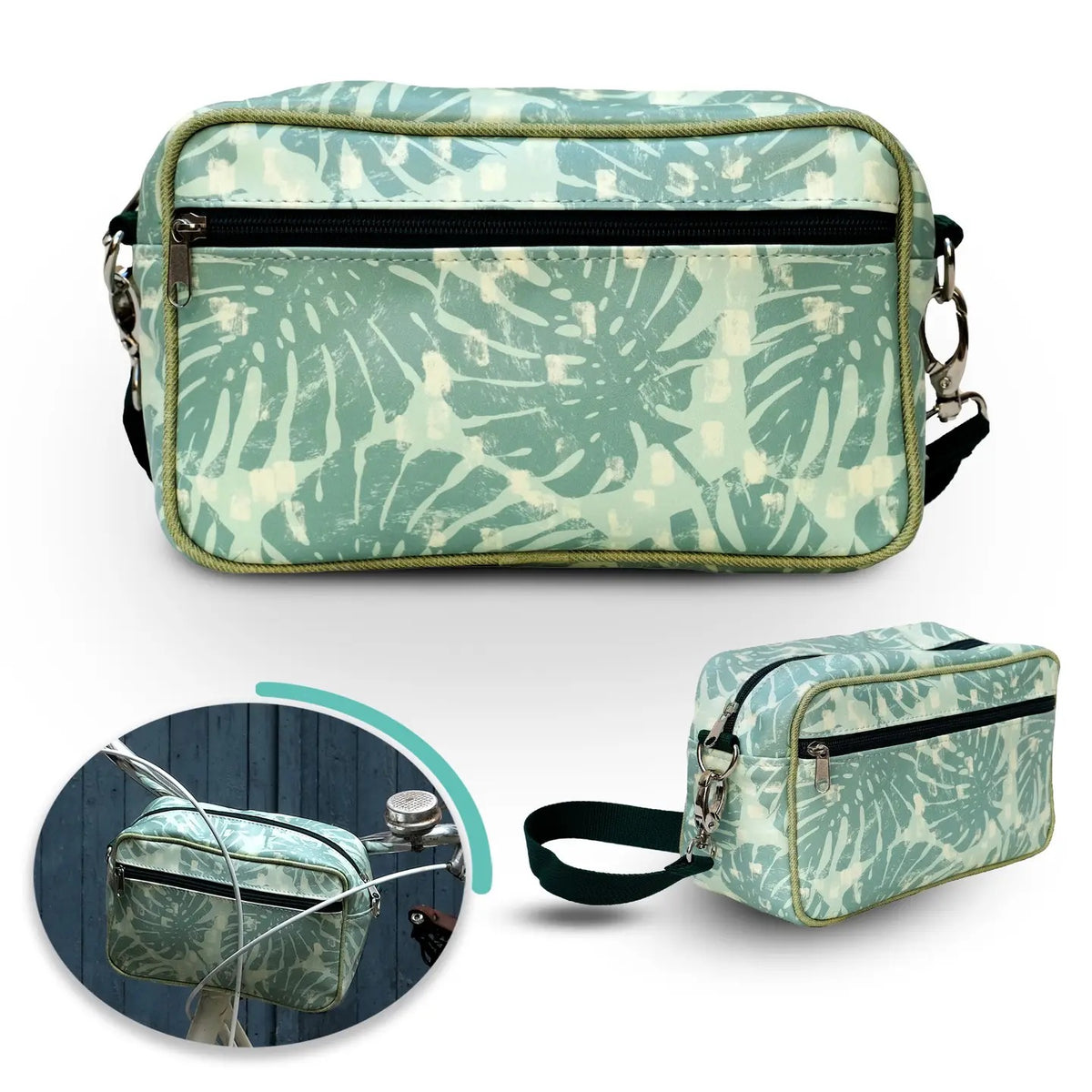 IKURI Lenkertasche Monstera – wasserdichte Fahrradtasche für Lenker und Schulter, handgefertigt