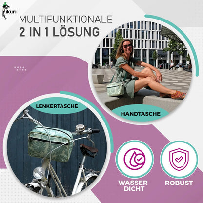 IKURI Lenkertasche Monstera – wasserdichte Fahrradtasche für Lenker und Schulter, handgefertigt