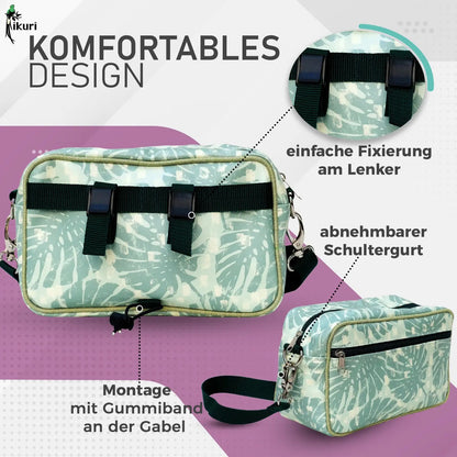 IKURI Lenkertasche Monstera – wasserdichte Fahrradtasche für Lenker und Schulter, handgefertigt