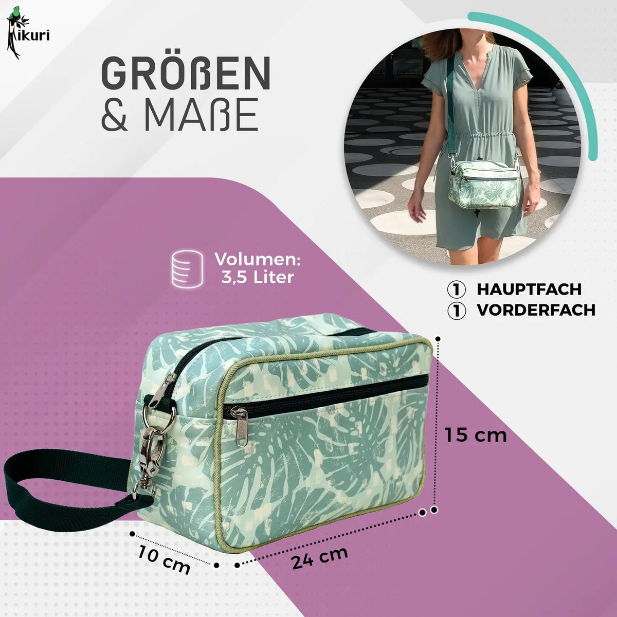 IKURI Lenkertasche Monstera – wasserdichte Fahrradtasche für Lenker und Schulter, handgefertigt