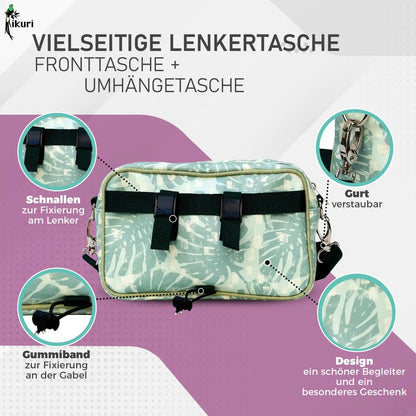 IKURI Lenkertasche Monstera – wasserdichte Fahrradtasche für Lenker und Schulter, handgefertigt