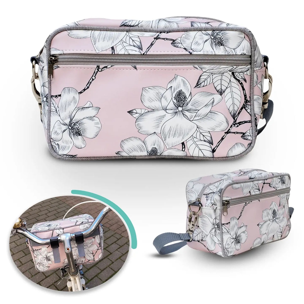 IKURI Lenkertasche Magnolia – wasserdichte Fahrradtasche für Lenker und Schulter, handgefertigt