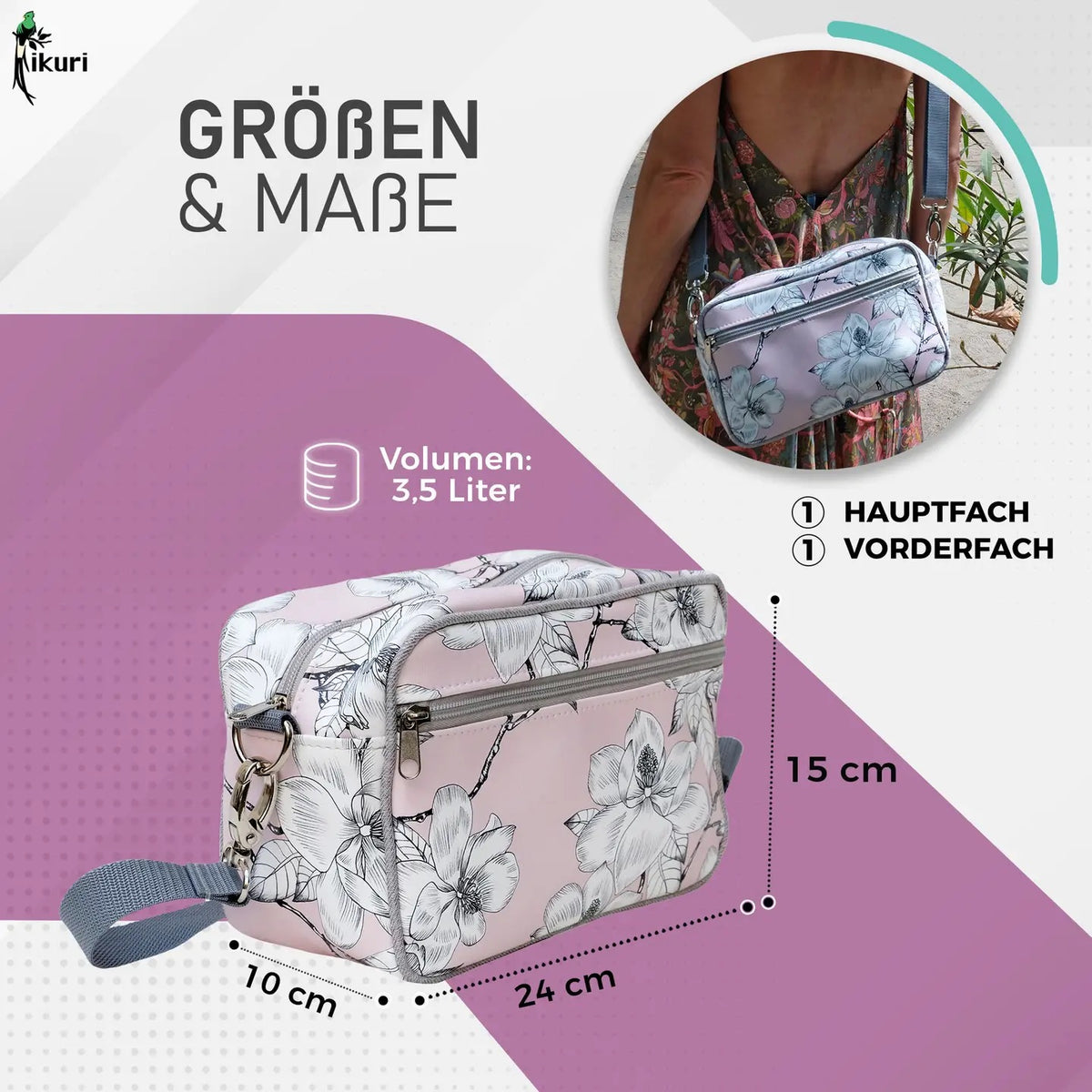 IKURI Lenkertasche Magnolia – wasserdichte Fahrradtasche für Lenker und Schulter, handgefertigt