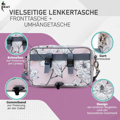 IKURI Lenkertasche Magnolia – wasserdichte Fahrradtasche für Lenker und Schulter, handgefertigt
