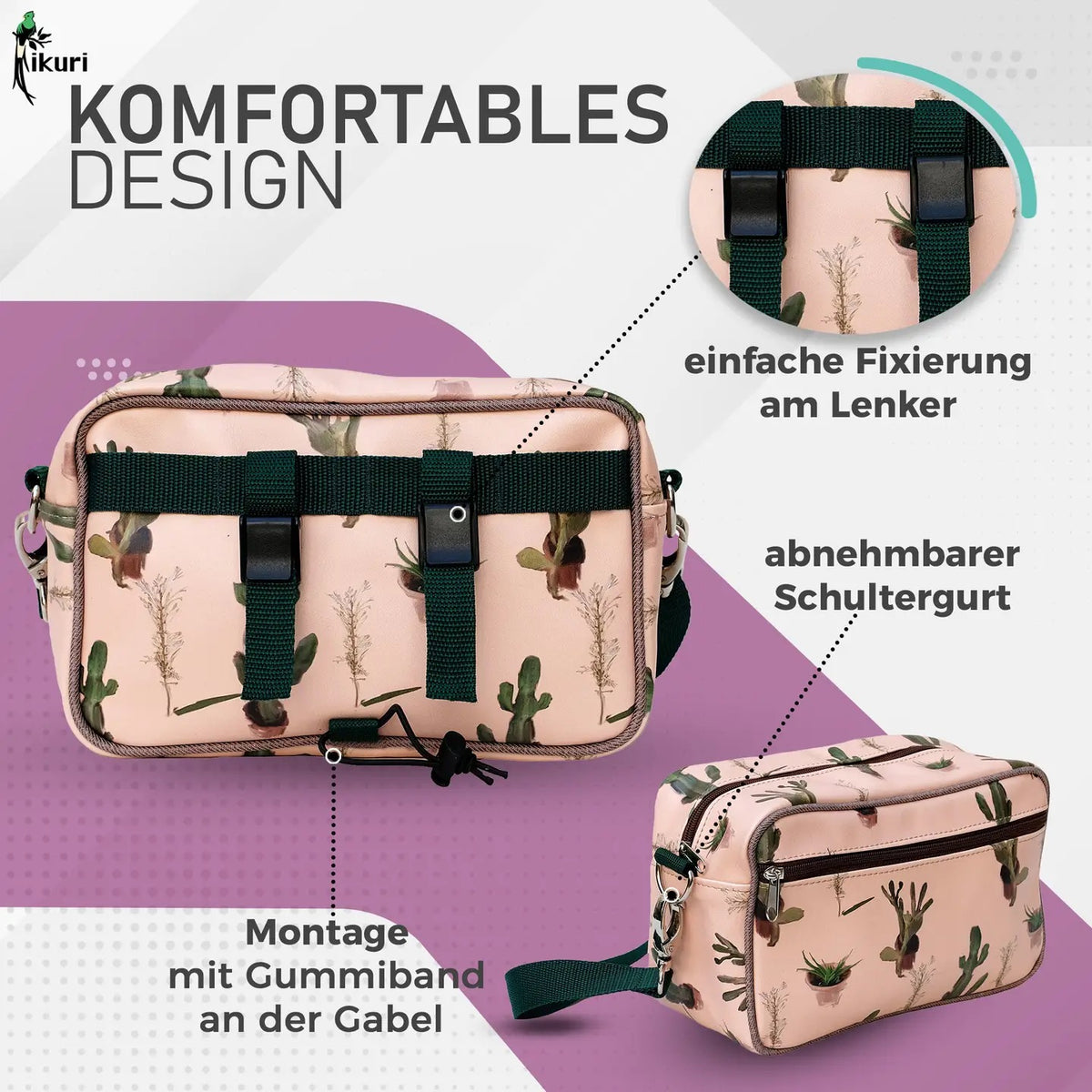 IKURI Lenkertasche Cactus – wasserdichte Fahrradtasche für Lenker und Schulter, handgefertigt