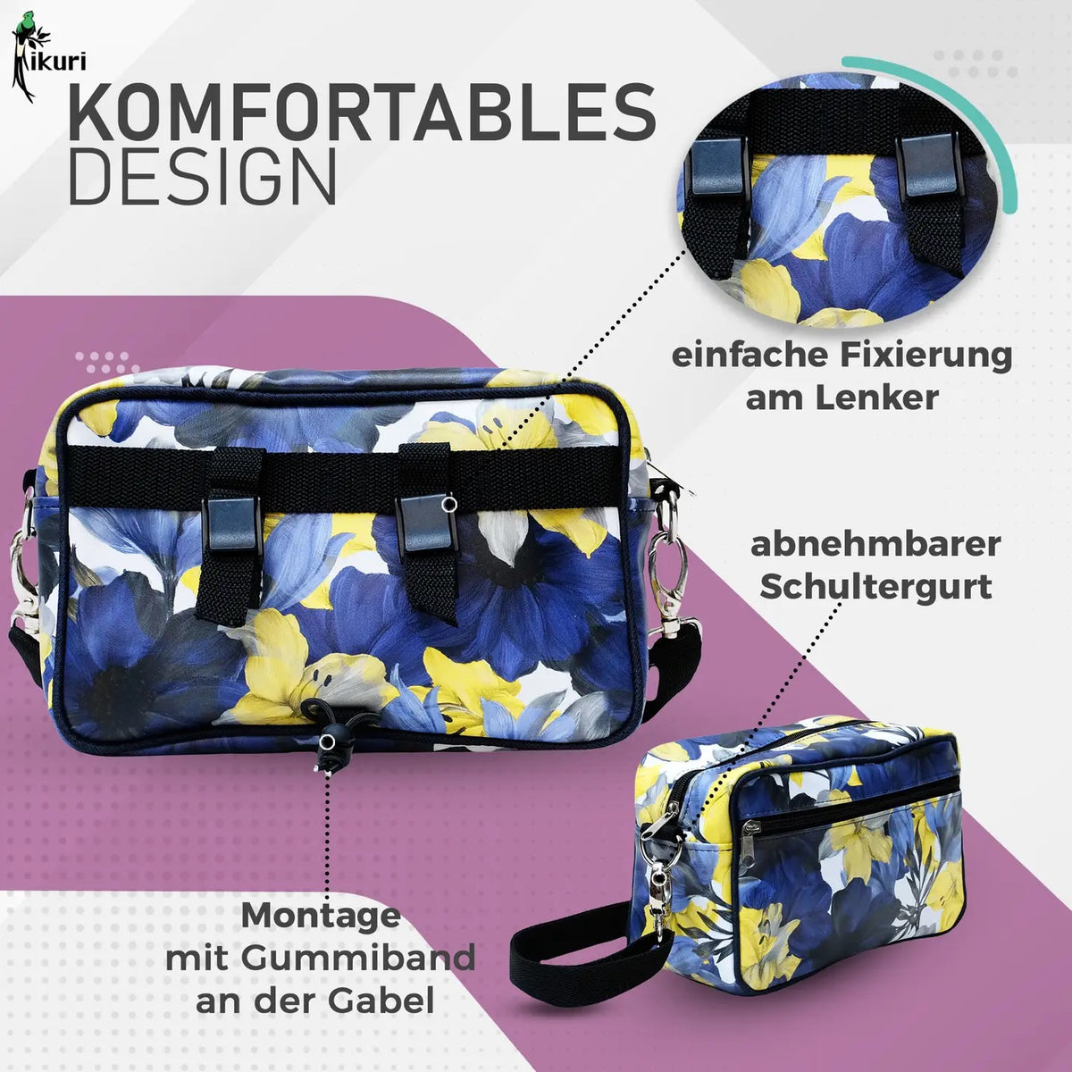 IKURI Lenkertasche Azucena – wasserdichte Fahrradtasche für Lenker und Schulter, handgefertigt