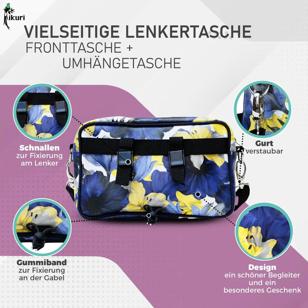 IKURI Lenkertasche Azucena – wasserdichte Fahrradtasche für Lenker und Schulter, handgefertigt