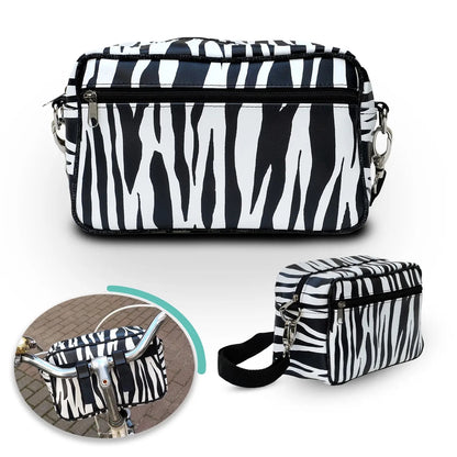IKURI Lenkertasche Zebra – wasserdichte Fahrradtasche für Lenker und Schulter, handgefertigt