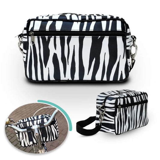 IKURI Lenkertasche Zebra – wasserdichte Fahrradtasche für Lenker und Schulter, handgefertigt