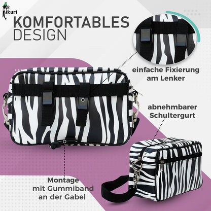 IKURI Lenkertasche Zebra – wasserdichte Fahrradtasche für Lenker und Schulter, handgefertigt