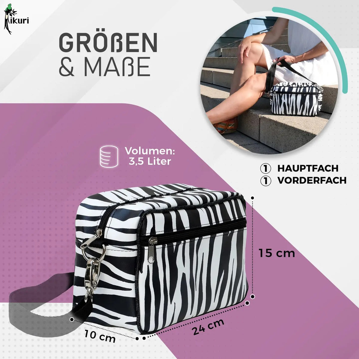 IKURI Lenkertasche Zebra – wasserdichte Fahrradtasche für Lenker und Schulter, handgefertigt