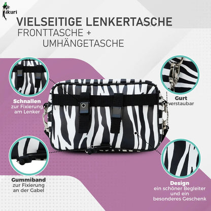 IKURI Lenkertasche Zebra – wasserdichte Fahrradtasche für Lenker und Schulter, handgefertigt