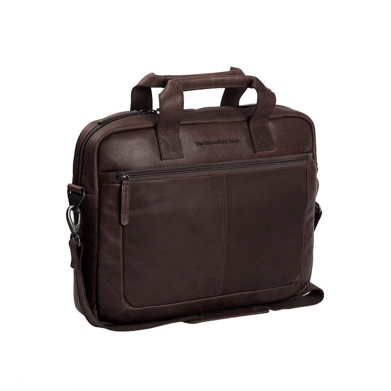 The Chesterfield Brand Laptoptasche Calvi – Frontansicht, braunes Wax Pull Up Leder