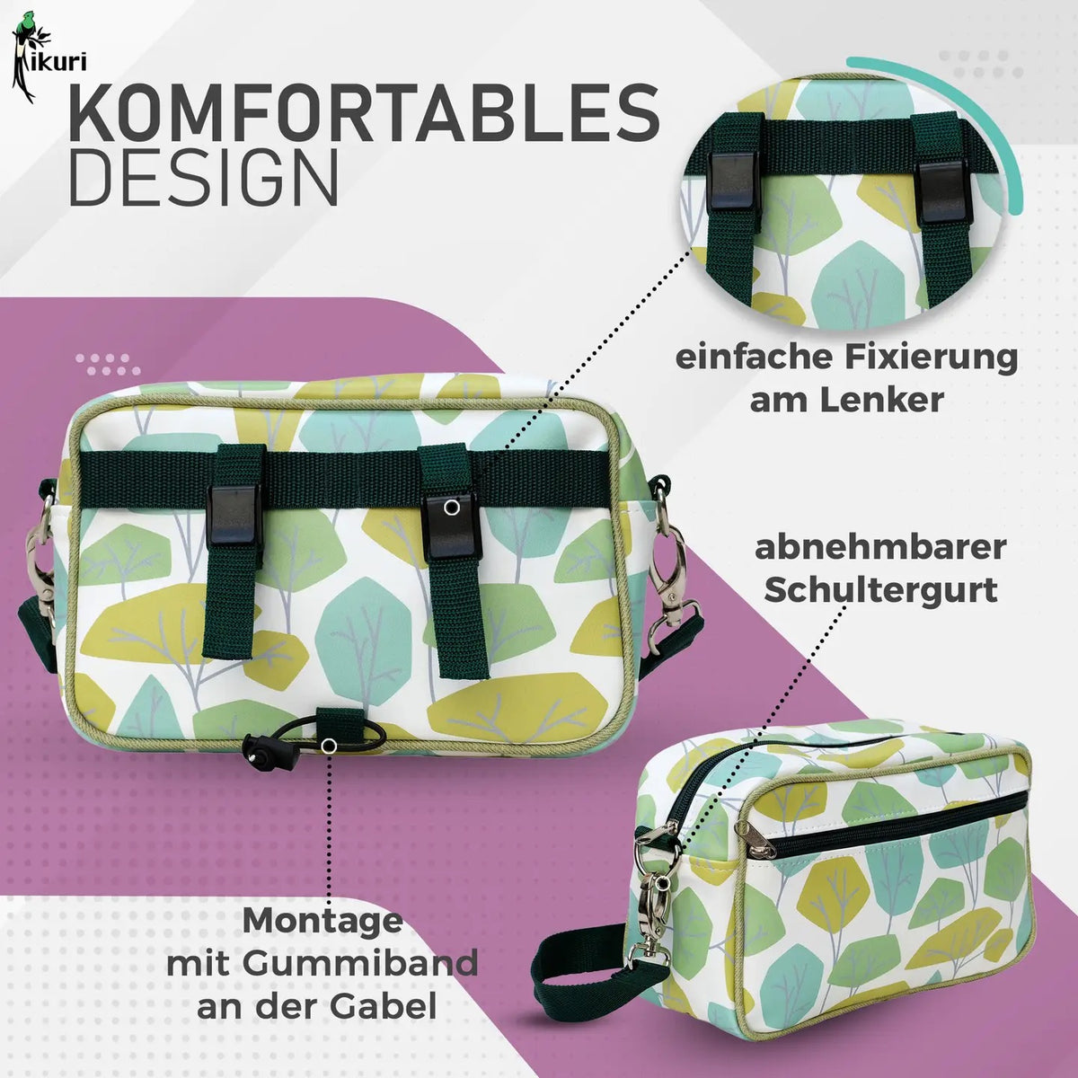 IKURI Lenkertasche Bosque – wasserdichte Fahrradtasche für Lenker und Schulter, handgefertigt