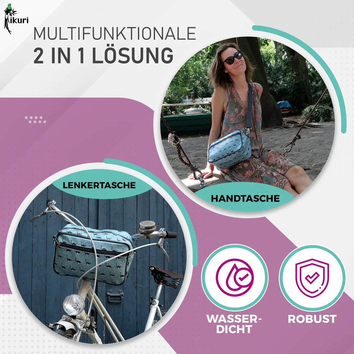 IKURI Lenkertasche Avestruz – wasserdichte Fahrradtasche für Lenker und Schulter, handgefertigt