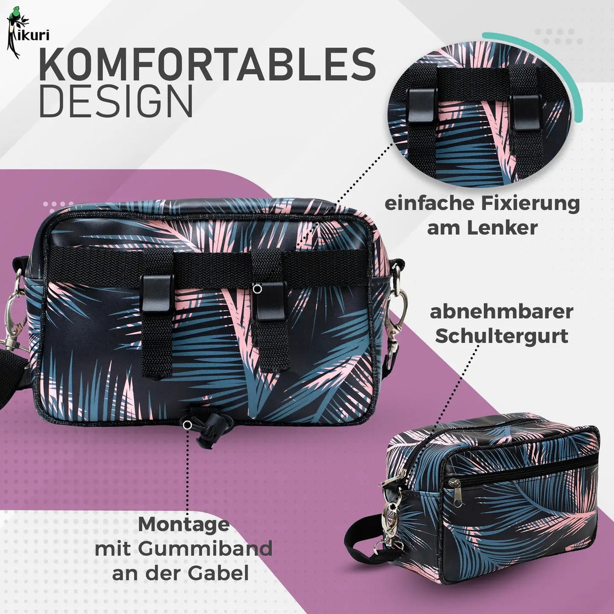 IKURI Lenkertasche Retro Palma – wasserdichte Fahrradtasche für Lenker und Schulter, handgefertigt