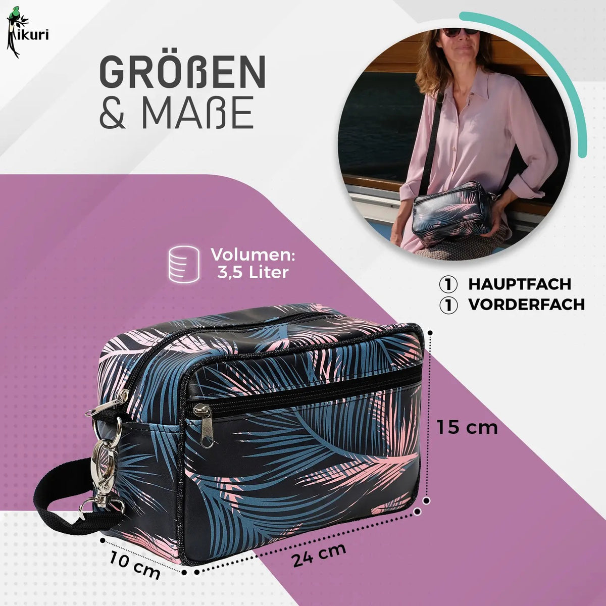 IKURI Lenkertasche Retro Palma – wasserdichte Fahrradtasche für Lenker und Schulter, handgefertigt