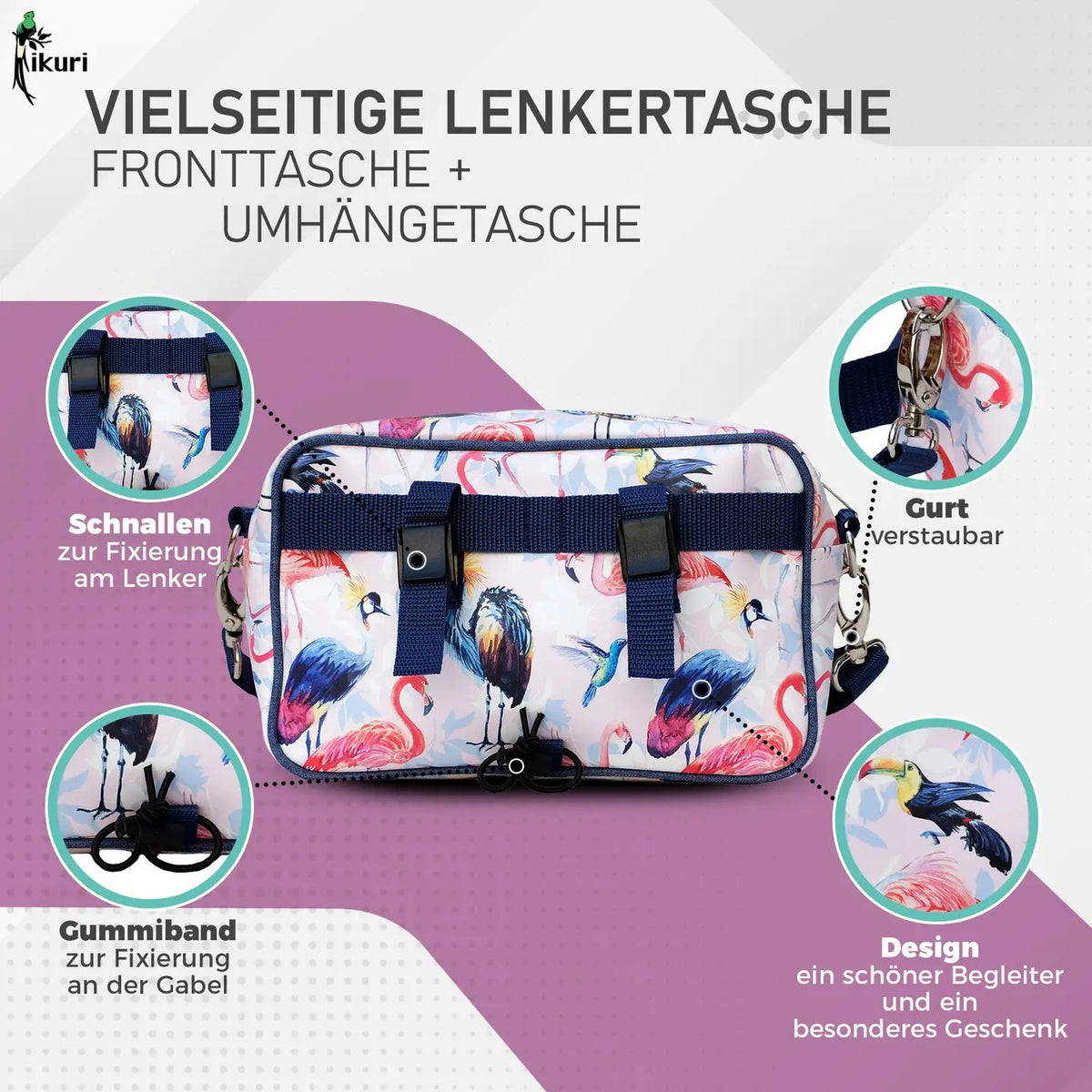 IKURI Lenkertasche Pajaros – wasserdichte Fahrradtasche für Lenker und Schulter, handgefertigt"