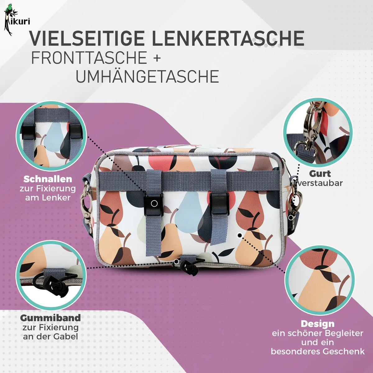 KURI Lenkertasche Peras – wasserdichte Fahrradtasche für Lenker und Schulter, handgefertigt