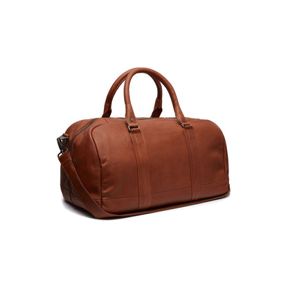 The Chesterfield Brand Weekender Perth Cognac – Frontansicht schräg, Wax Pull Up Leder, runde Tragegriffe