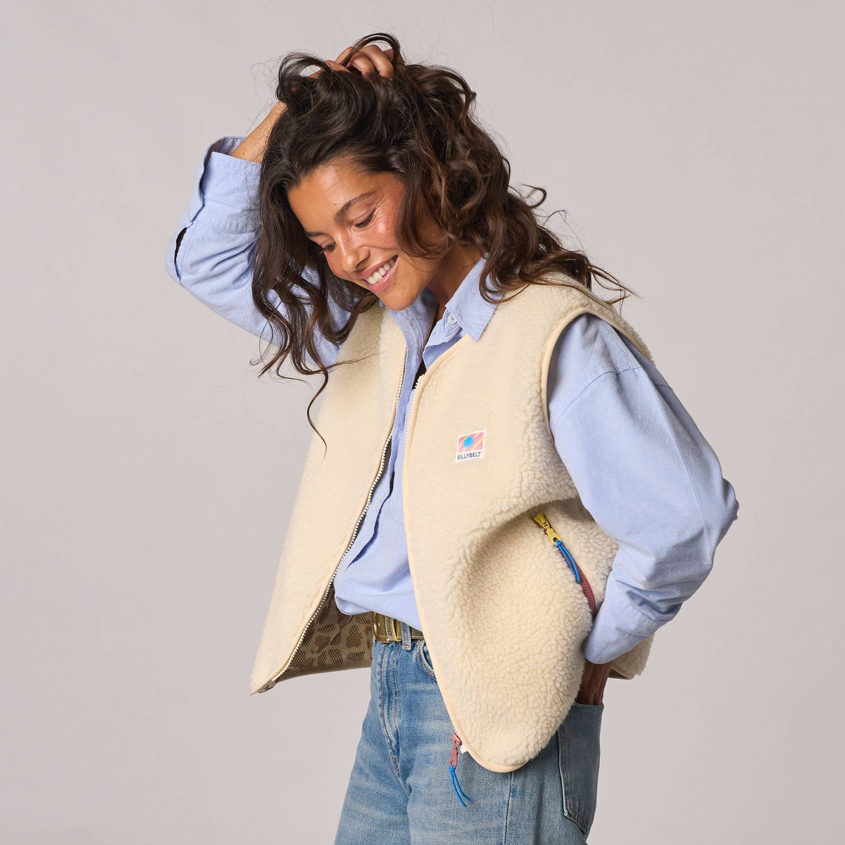 Damen Sherpa-Weste recyceltes Polyester Elfenbein – BILLYBELT
